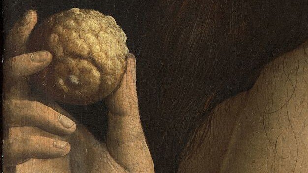 Hubert és Jan van Eyck: Éva citrusgyümölccsel a genti szárnyasoltáron (részlet), Szent Bavo-templom, Gent - forrás: i.redditmedia.com