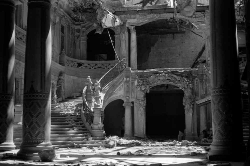 A József főhercegi palota romos díszlépcsőháza 1948-ban -forrás: MTI fotótára, FMAFI