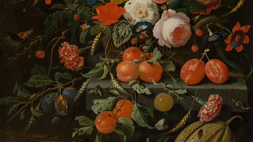 Abraham Mignon 1670-es Csendélet virágokkal és gyümölcsökkel