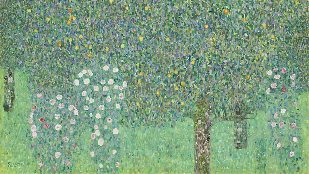 Gustav Klimt: Rózsabokrok a fák alatt - forrás: wikipedia