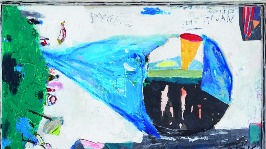 Ujházi Péter: Más tájak jönnek 2015, akril, karton, papír, 60,5 x 89,5 cm, Várfok Galéria - forrás: Várfok Galéria