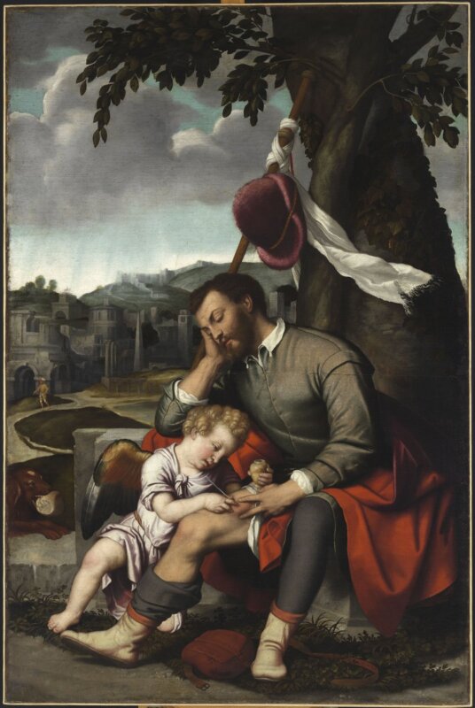 Moretto da Brescia - Szent Rókust gyógyítja az angyal, 1545 - forrás: Szépművészeti Múzeum