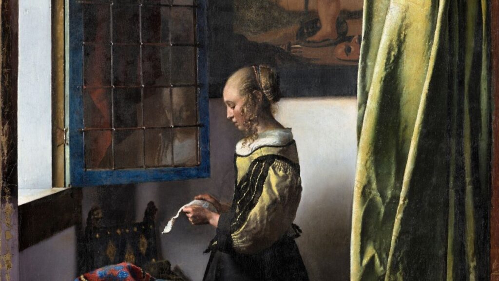 Jan Vermeer van Delft: Levelet olvasó lány nyitott ablaknál (1657-59) a restaurálás után - részlet - forrás: Gemäldegalerie Alte Meister, Staatliche Kunstsammlungen Dresden / fotó: Wolfgang Kreische