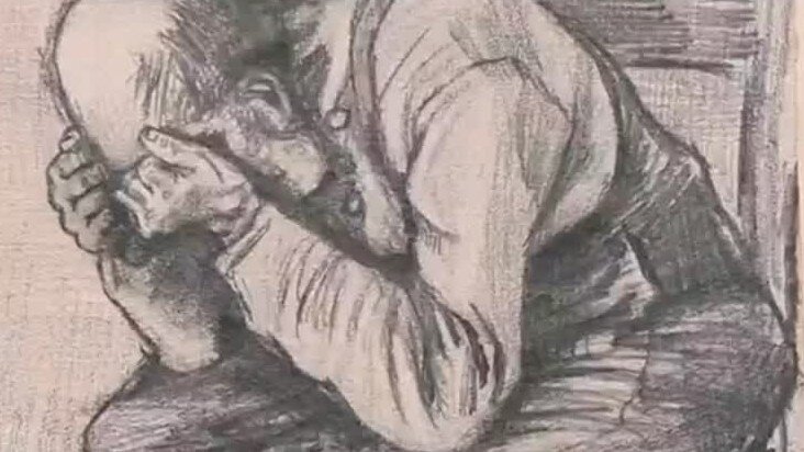 Van Gogh tanulmánya Az Örökkévalóság kapujában című festményhez - forrás: YouTube