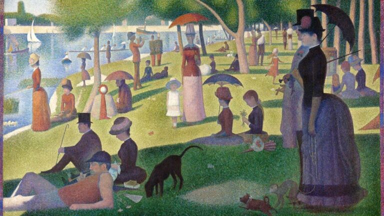 Georges Seurat: Vasárnap délután Grande Jatte szigetén (befejező tanulmány, 1884-85) - forrás: wikipedia