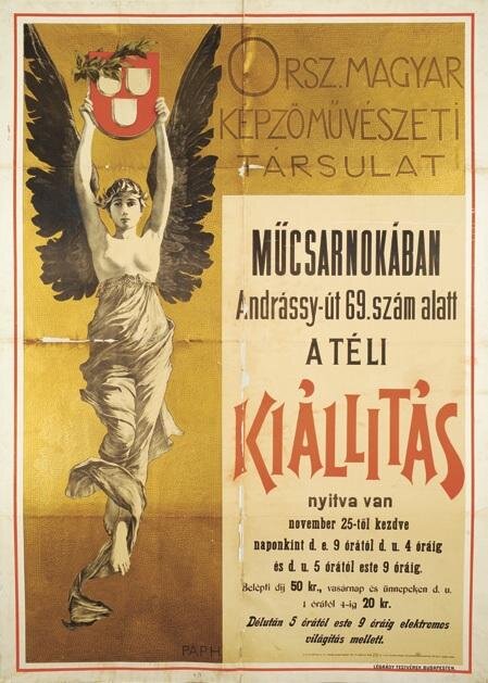 Az Országos Képzőművészeti Társulat Téli kiállításának plakátja, 1890 körül, Országos Széchenyi Könyvtár - forrás: MKE