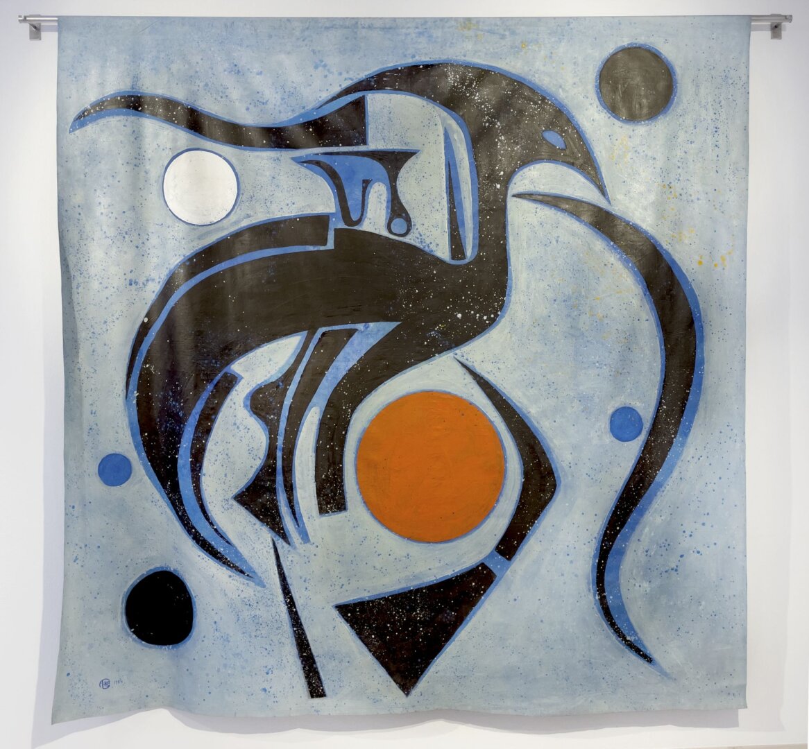 Francoise Gilot: Tűzmadár, 1984, akril, vászon - lebegő festmény, 270x269 cm, magántulajdon, Várfok Galéria