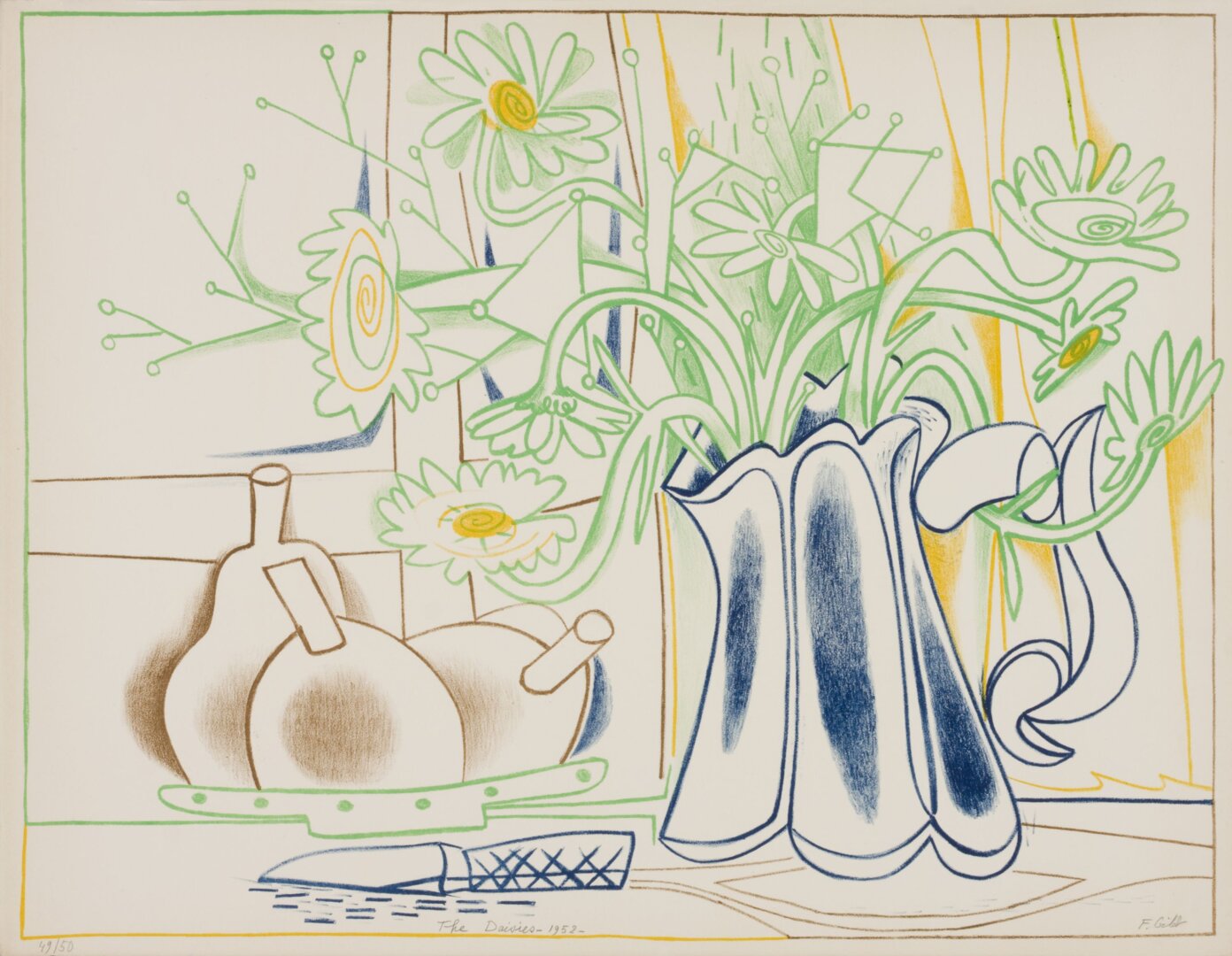 Françoise Gilot: Margaréták, 1952, színes litográfia, 65x50 cm, magántulajdon, Várfok Galéria