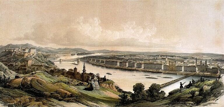 Franz Xaver Sandmann: Pest-Buda látképe a Gellérthegyről - forrás: Mindennapok története blog