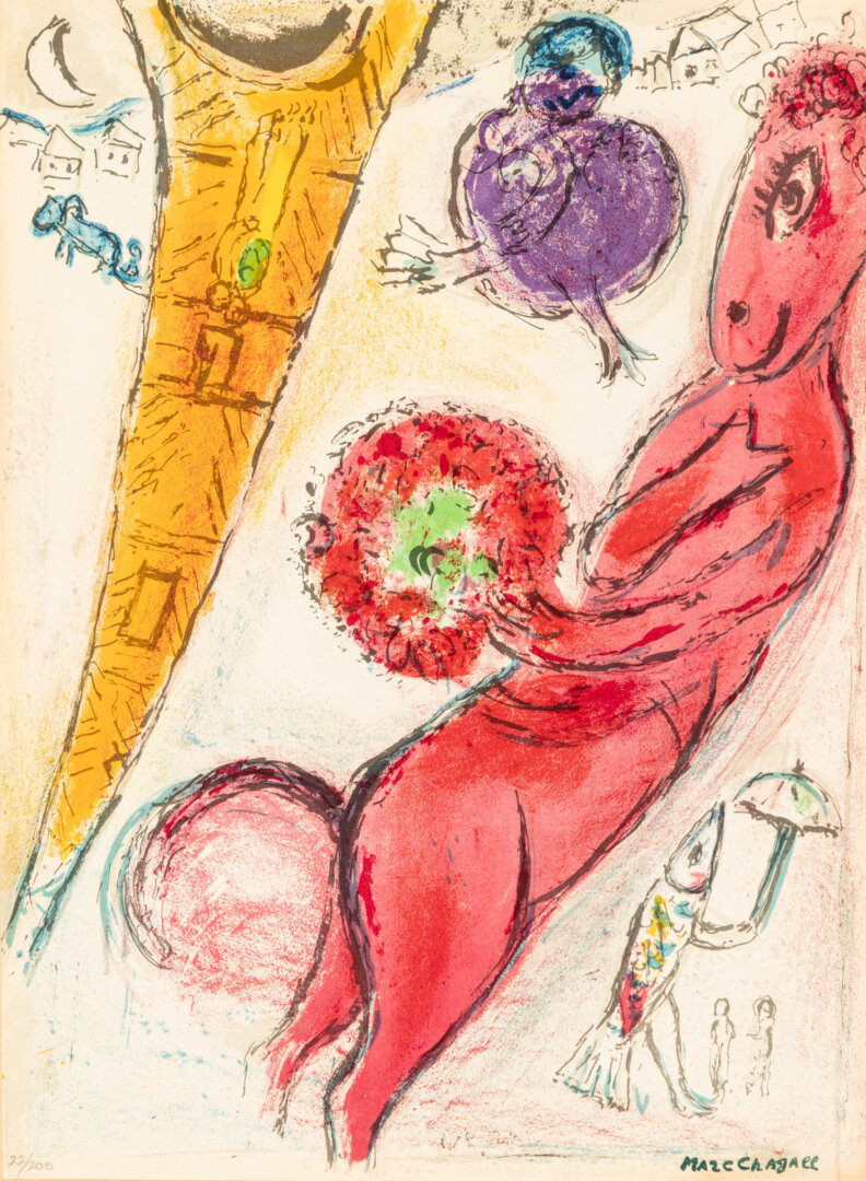 Marc Chagall: Eiffel-torony vörös szamárral, kikiáltási ára: 100.000 Ft - forrás: BÁV