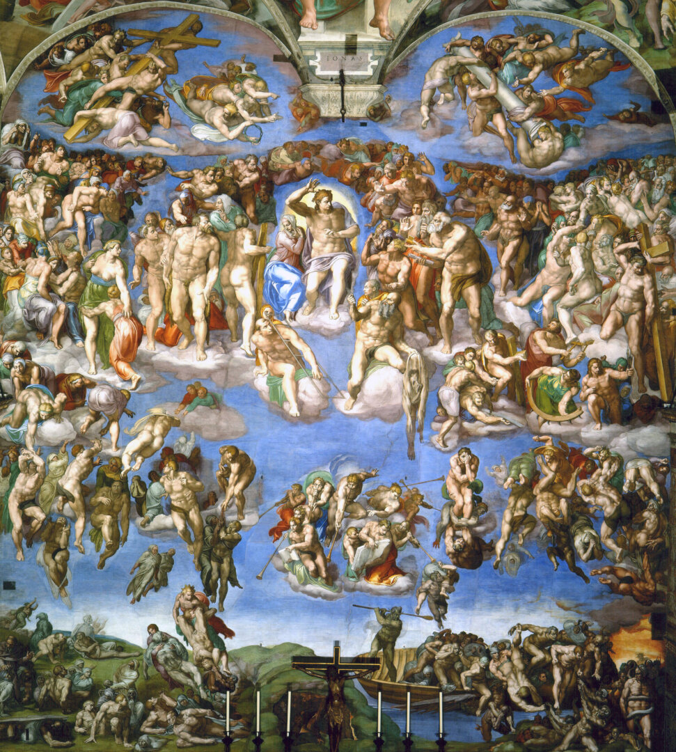 Michelangelo: Utolsó ítélet (részlet): Krisztus Máriával (1534-41) - forrás: wikipedia