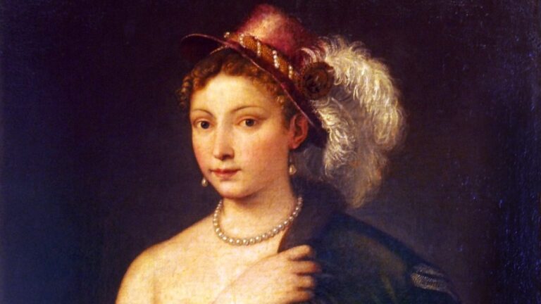 Titiano: Fiatal nő tollas kalappal