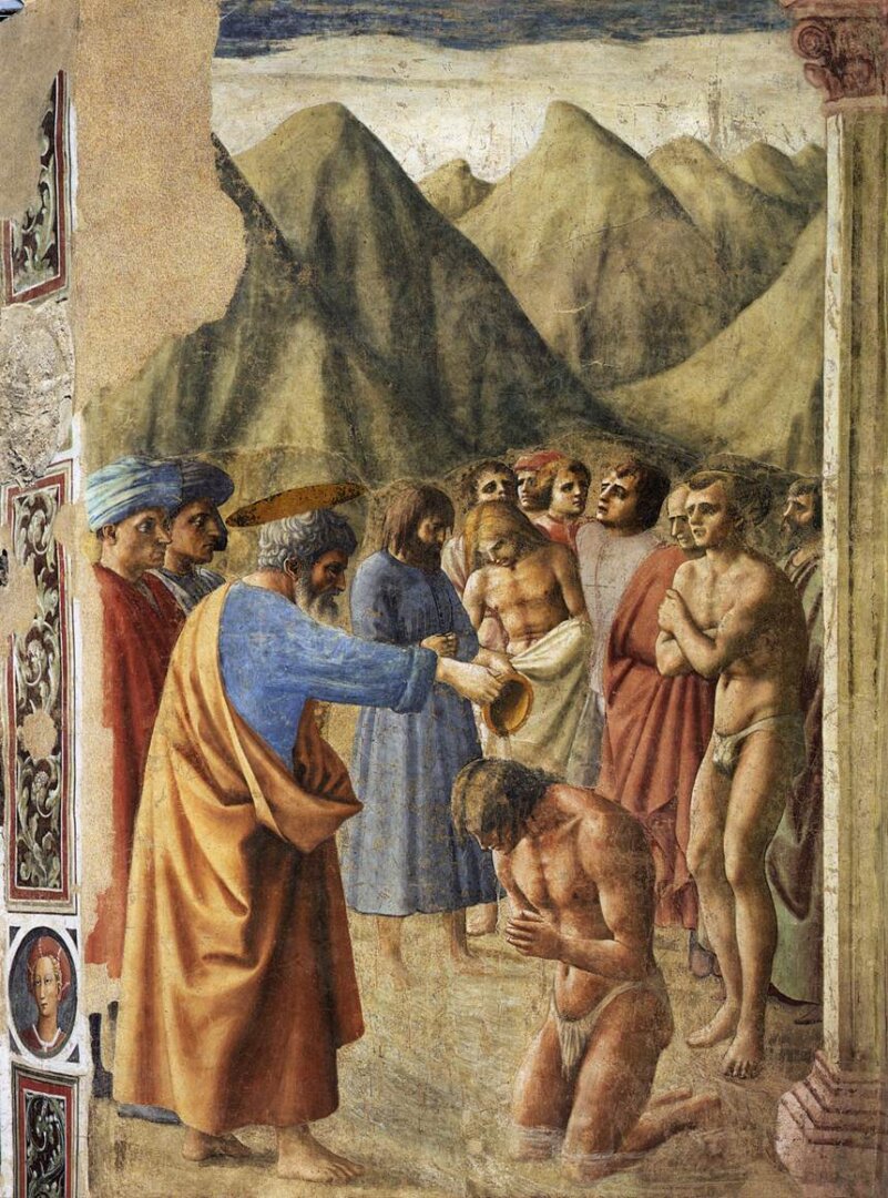 Masaccio A neofiták megkeresztelése című freskója - forrás: wikipedia