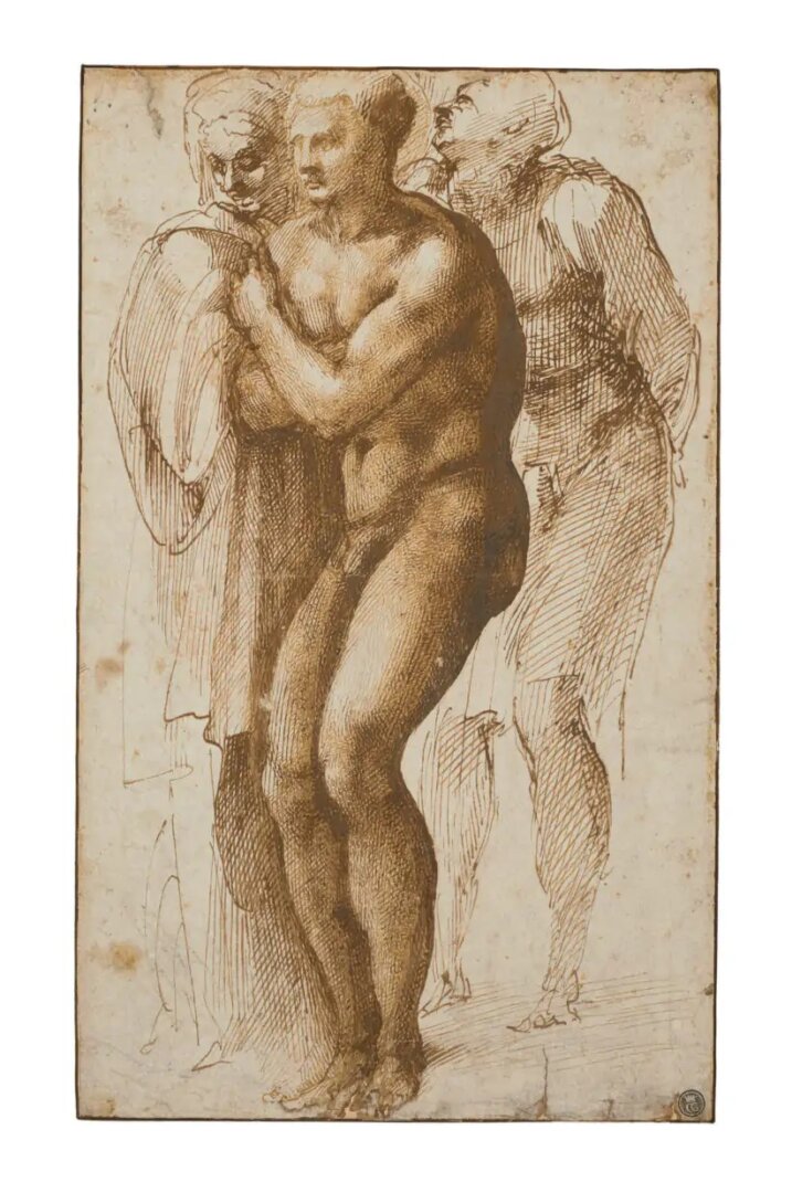 Michelangelo Buonarroti: Fiatal férfi akt (Masaccio nyomán) és két alak a háttérben - forrás: Christie’s Aukciósház