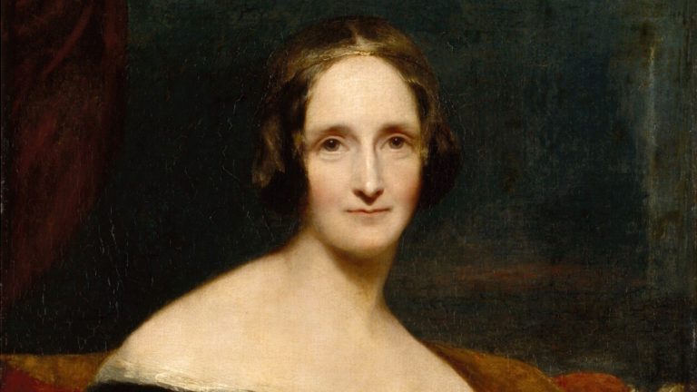 Richard Rothwell Mary Shelley-t ábrázoló festményét 1840-ben mutatták be a Royal Academy-n Percy Shelley versének soraival, amelyben a szerelem és a fény gyermekének nevezi feleségét - forrás: wikipedia