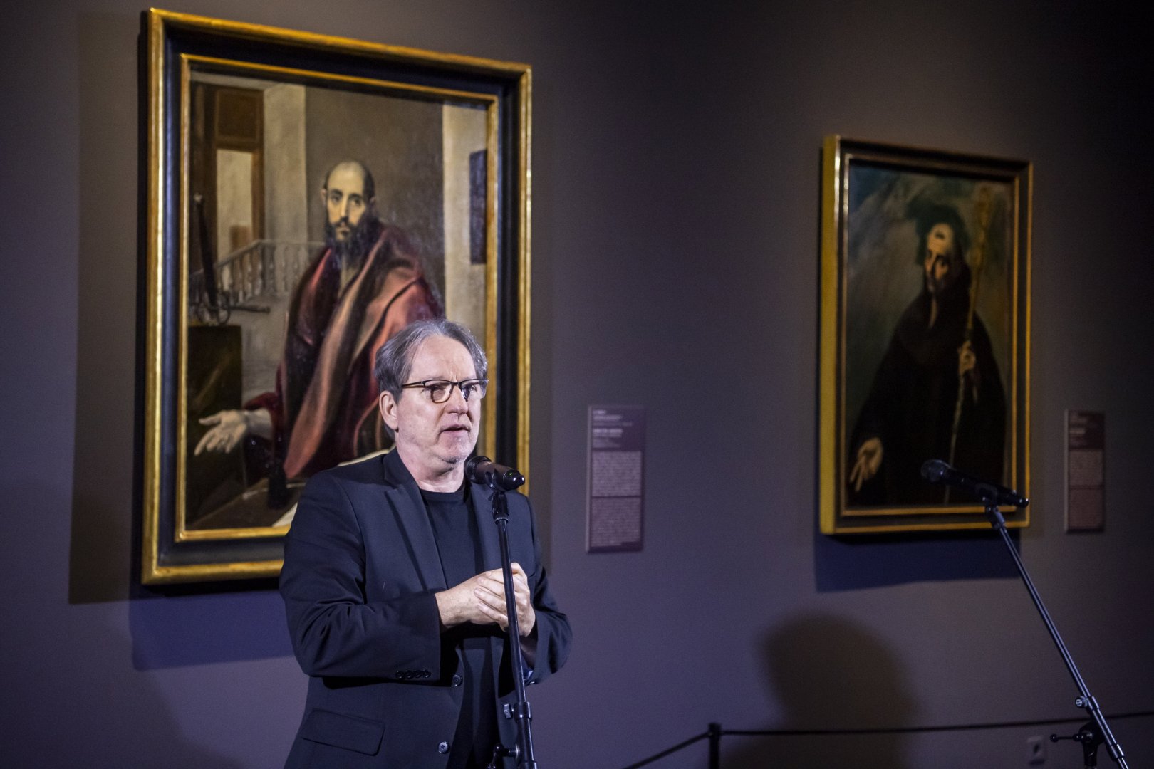 Baán László főigazgatója az El Greco a Szépművészetiben című kiállítás sajtóbemutatóján Budapesten, a Szépművészeti Múzeumban 2022. október 26-án. Az október 28-án nyíló tárlat több mint félszáz saját kezű alkotást vonultat fel. forrás: MTI/Balogh Zoltán