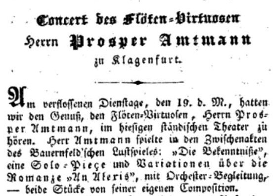 Amtmann klagenfurti koncertje a Carinthia című újságban, 1841. október 23-án.