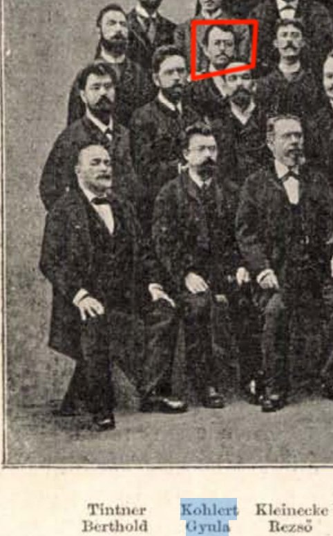 Kohler Gyula az Opera zenekarának tablóján, Vasárnapi Újság, 1890 - forrás: Arcanum