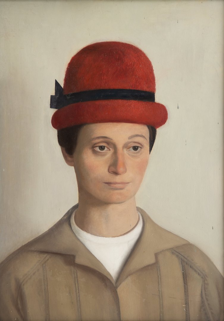 Mácsai István: Piros kalapos női portré, 1960-as évek eleje, magántulajdon - fotó: Gyuricza Mátyás