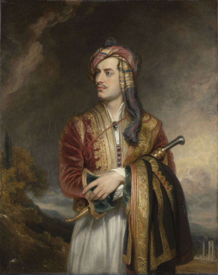 Lord Byron albán viseletben 1813-ban Thomas Phillips festményén - forrás: wikipedia