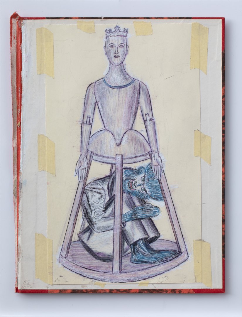 Rácmolnár Sándor: Santo Doll Vérfarkassal I., 2022, 35,1x27 cm, vegyes technika, papír.