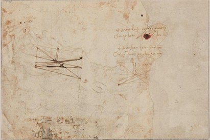 A rajz hátoldala Leonardo vázlataival és feljegyzéseivel – forrás: Tajan