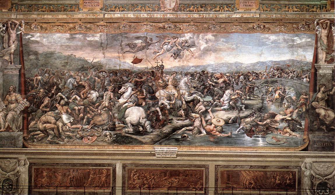 A Milvius-hídi csatát megörökítő freskó a Vatikáni Apostoli palota Konstantin-termében – forrás: Wikipedia