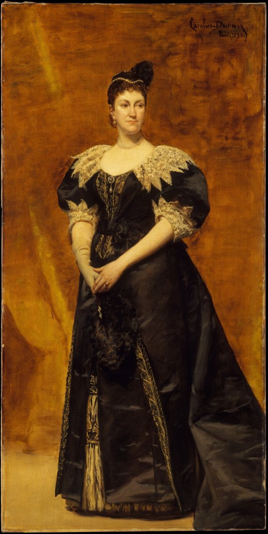 Carolus-Duran: Mrs. William Astor arcképe, amelyet 1890-ban Párizsban festett, ma pedig a Metropolitan Museum of Art gyűjteményének része. A festmény főhelyen függött Mrs. Astorházában, aki ez előtt a kép előtt állva fogadta vendégeit - forrás: wikipedia