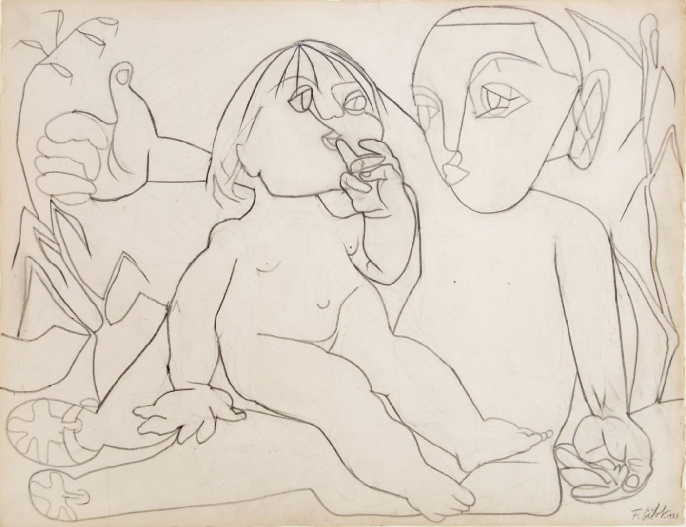 Françoise Gilot: Claude, a győztes és Paloma, 1951, ceruza, papír, 50x65 cm - fotó: Várfok Galéria