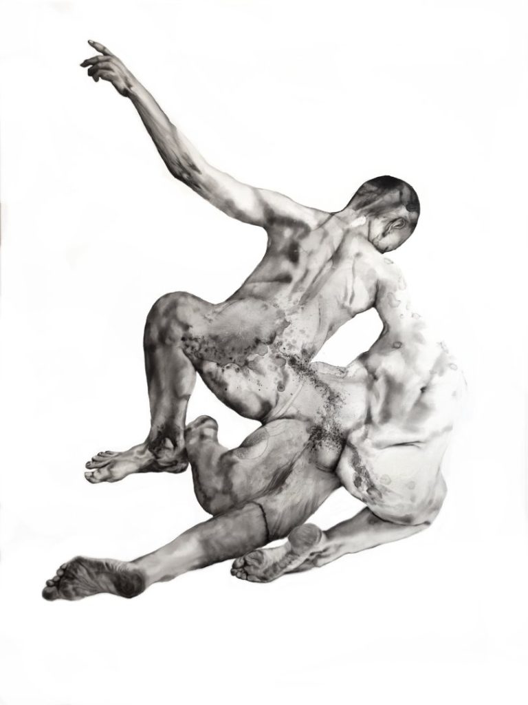 Anna Nemes: Posthuman Composition III, 2023, 160x120 cm, ink, oil, acrylic on canvas.Photo: Várfok Gallery