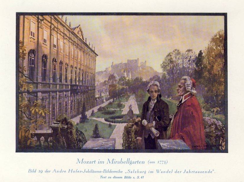 Mozart a Mirabell-parkban. Franz Jung-Ilsenheim festménye, 1928