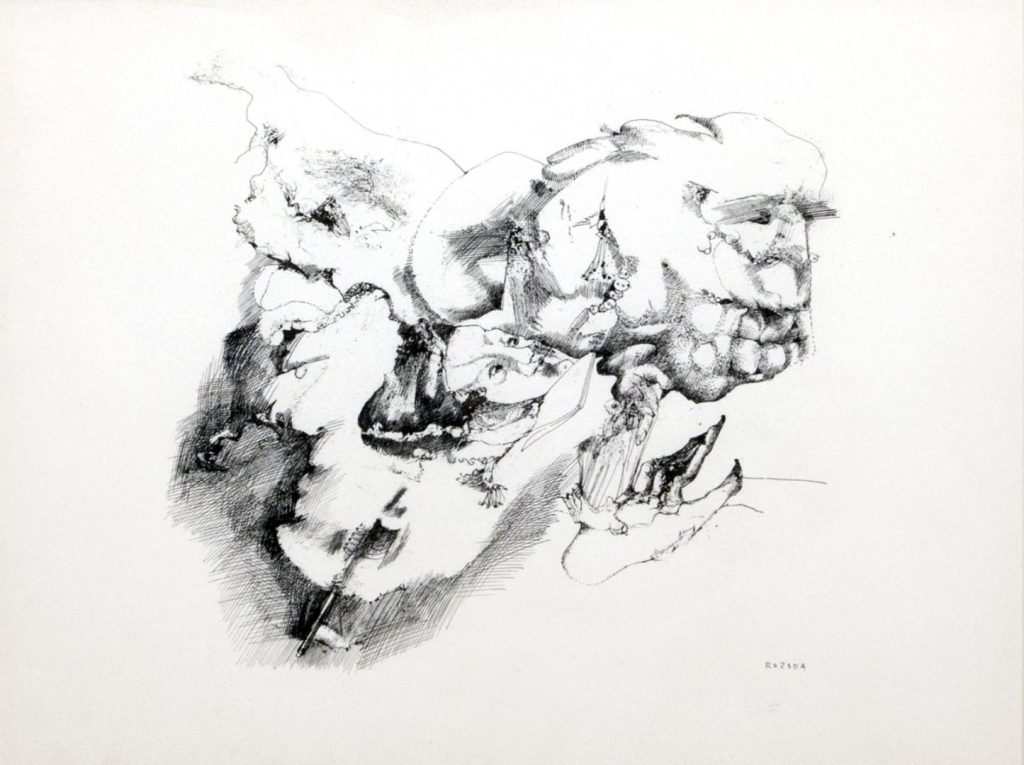 Rozsda Endre: Szellemek és felhők, 1973, 37,5x44 cm, tus, papír - forrás: Várfok Galéria