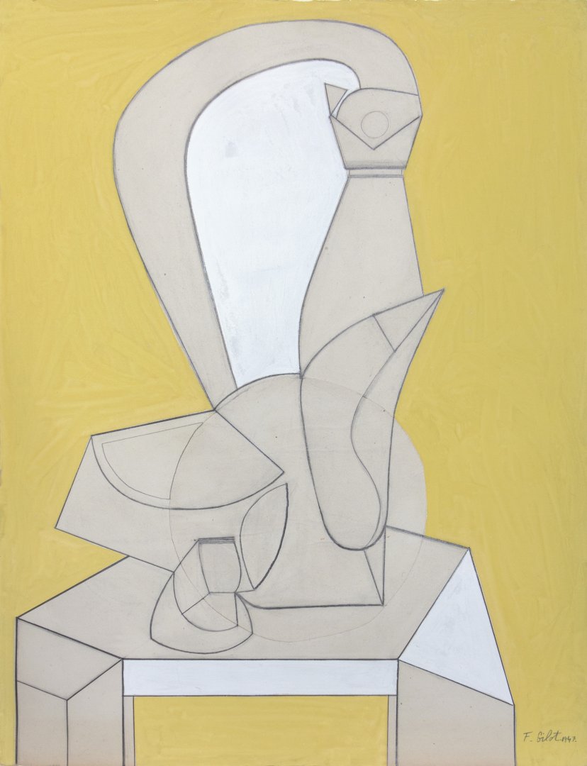 Françoise Gilot: Constructivist Still Life (1947, 65x50 cm, mixed technique, paper) ©Várfok Gallery