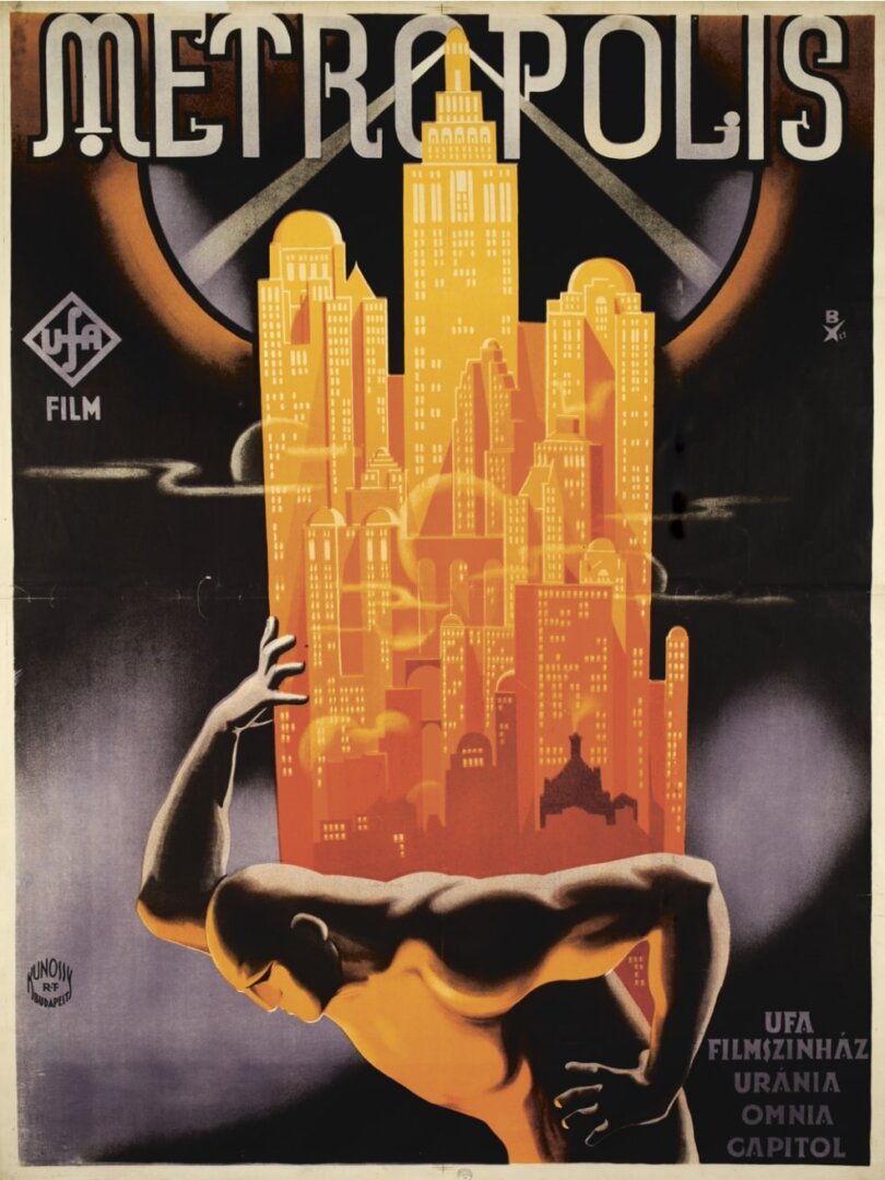 Metropolis: monumentális film, és a magyar plakátművészet egyik csúcspontja (OSZK PKT / PKG.1928/4) - forrás: Országos Széchényi Könyvtár