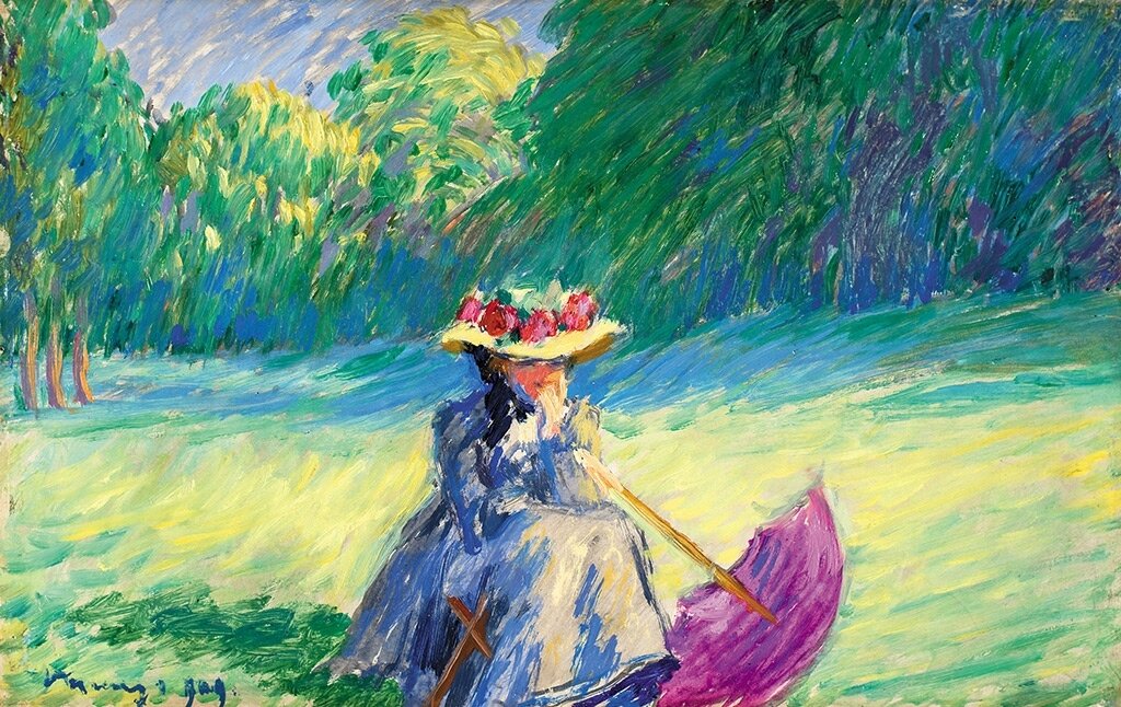 Vaszary János: Ülő nő lila napernyővel - 1909 - forrás: Virág Judit Galéria