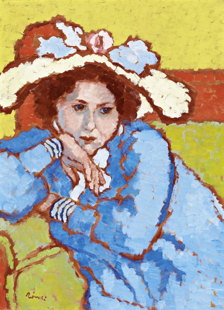 Rippl-Rónai József: Kékruhás lány virágos kalapban, 1909 