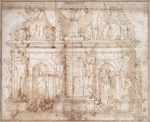 Michelangelo: tervrajz II. Gyula pápa síremlékéhez