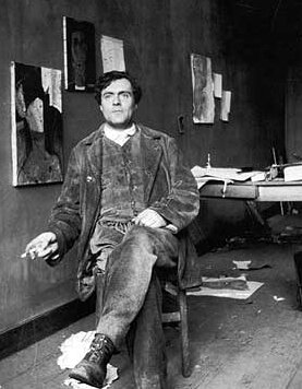 Amedeo Modigliani a műtermében, a rue de la Grande-Chaumière-on, a Montparnasse-on - forrás: wikipedia