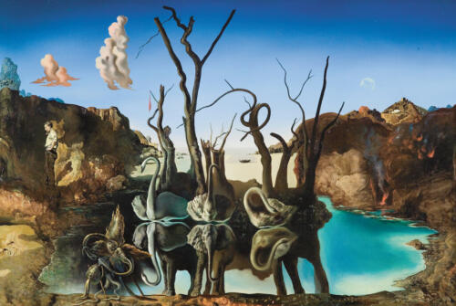 Dalí: Az elefántokban tükröződő hattyúk, 1937 (Esther Grether Family Collection)